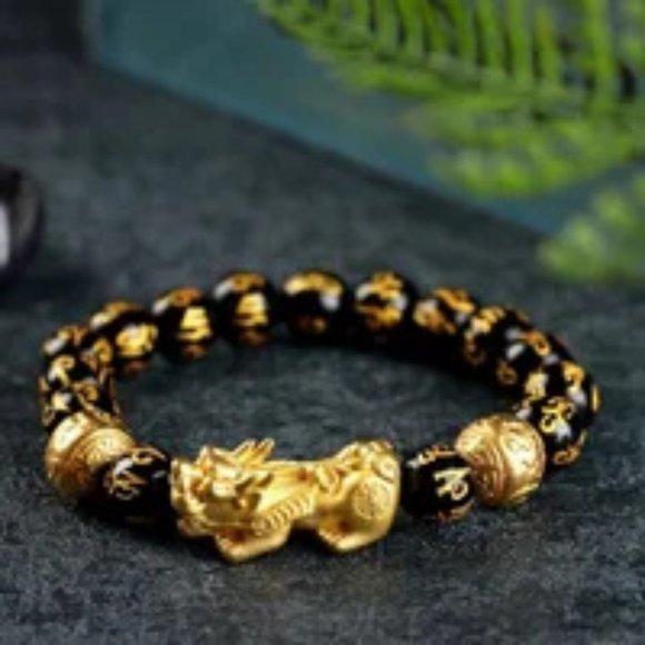 Jewelry - Obsidian 10mm Beads Pixiu Wealth and Luck Bracelet